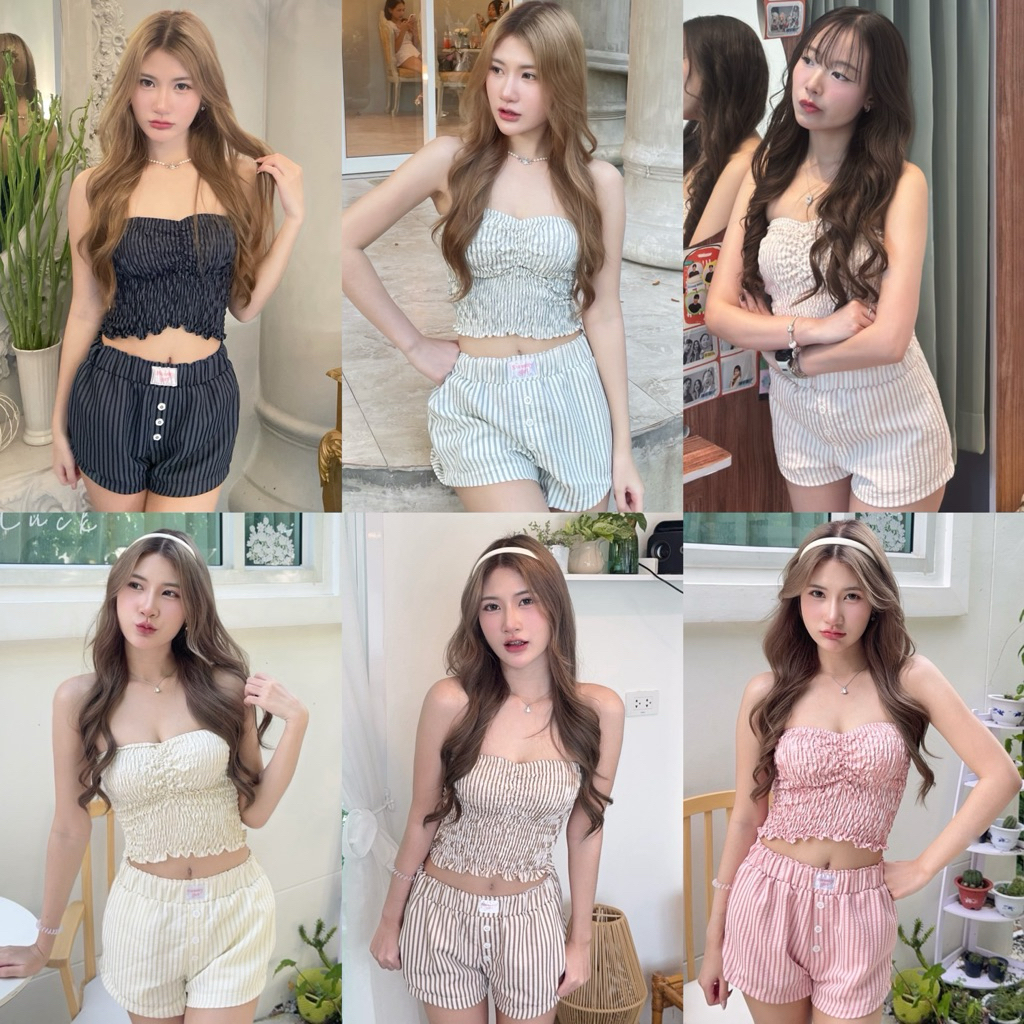 summer set ชุดเซ็ตเกาะอกขาสั้น🎀🧸 ทรงสวยม๊ากก✨