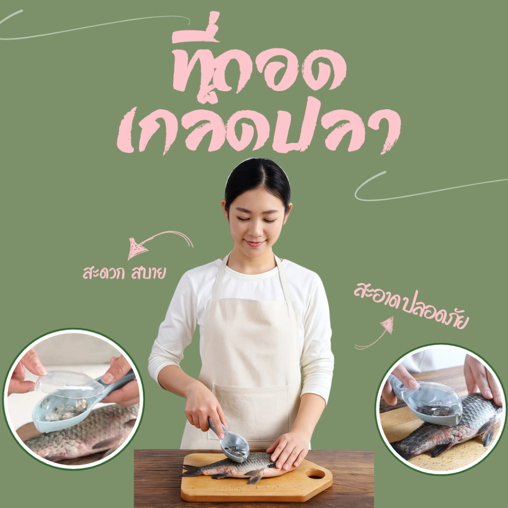 ที่ถอดเกล็ดปลาไม่กระเด็น พร้อมฝาครอบกันเปื้อน ด้ามจับถนัดมือ ทำความสะอาดง่าย 🐟✨