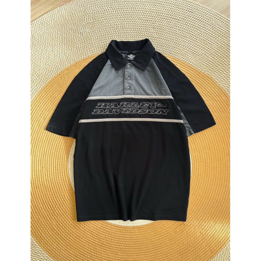 เสื้อ Harley Davidson 00’s POLO ดำ-เทา L : 21/28 คอปก งานปัก สภาพใหม่ ©️