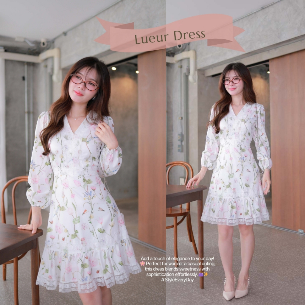 "Romi"Oil" Lueur Dress K318 ชุดเดรสสีขาว (แขนยาวแต่งลูกไม้ด้านหน้า)