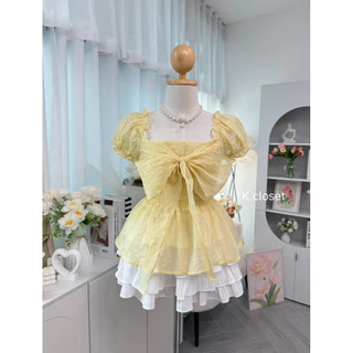 (อก30-42) เสื้อแขนตุ๊กตาพร้อมมัดโบว์ใหญ่สุดหวาน เสื้อผ้าผู้หญิง สาวอวบใส่ได้อกถึง 44Sweet Bow Puff Blouse