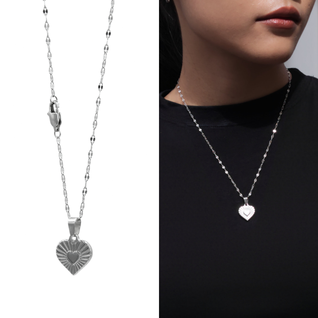 MLS | Heart beat สร้อยคอสแตนเลสจี้หัวใจ สลักด้านหลังฟรี