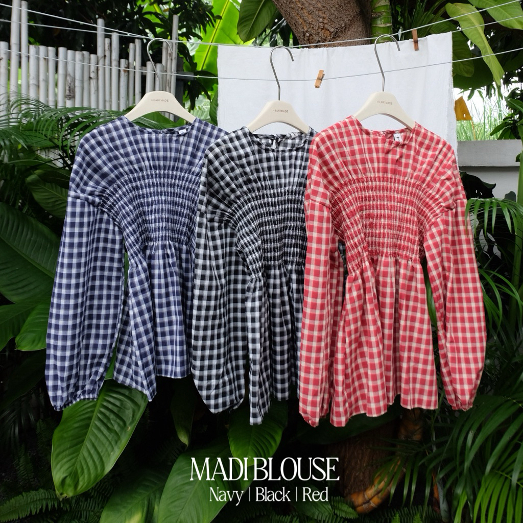 (C58) Heartmade-Madi blouse(สินค้าพร้อมส่ง)เสื้อผ้าฝ้ายลายสก๊อตสม๊อคช่วงตัว🤏🏻