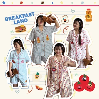 🍳Breakfast land🥞 ชุดนอน ชุดนอนโนบรา ชุดนอนผู้หญิง ชุดนอนแขนสั้น ชุดนอนขาสั้น ชุดนอนน่ารักฟรีไซส์ ผ้าไหมอิตาลี่ พร้อมส่ง