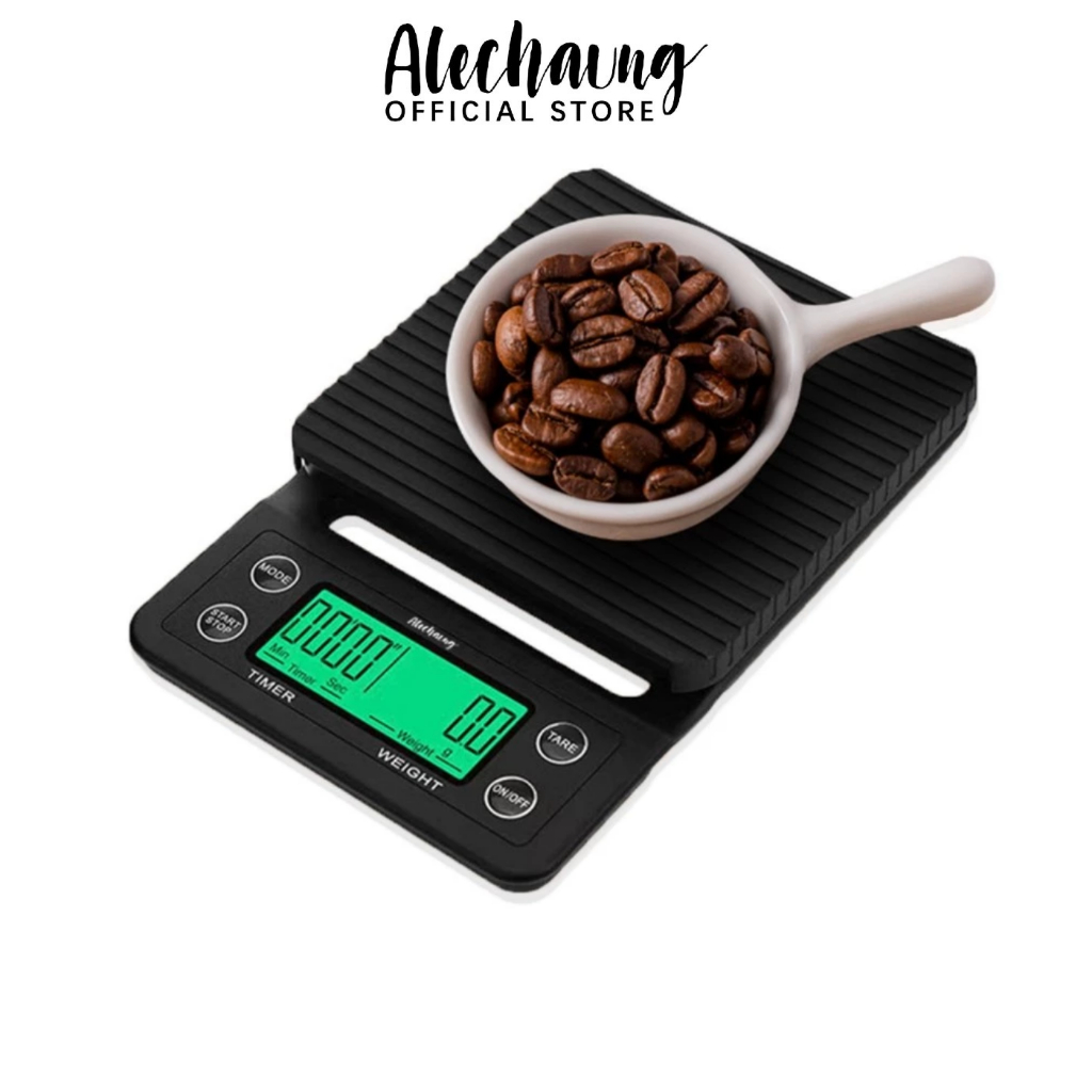 Alechaung ตาชั่งดิจิตอล เครื่องชั่งดิจิตอล เครื่องชั่งกาแฟ ฟังก์ชั่นชดเชยน้ำหนัก ตาชั่ง 5Kg หน้าจอLED