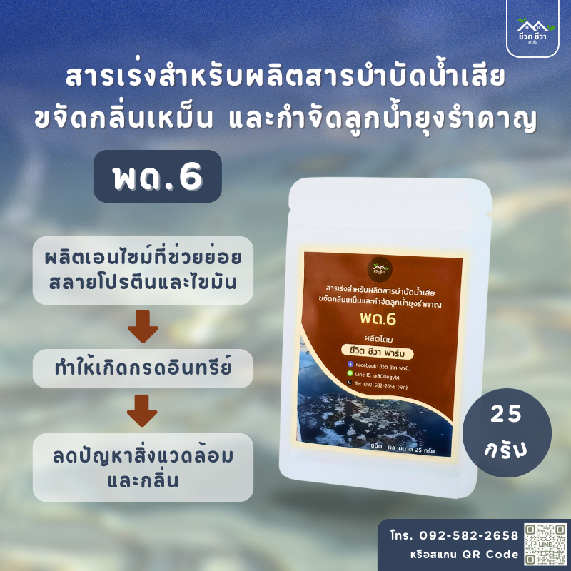 สารเร่ง (พด.6) 25 กรัม ผลิตสารบำบัดน้ำเสีย ขจัดกลิ่นเหม็น กำจัดลูกน้ำ ยุงลาย ไว้ใช้เอง