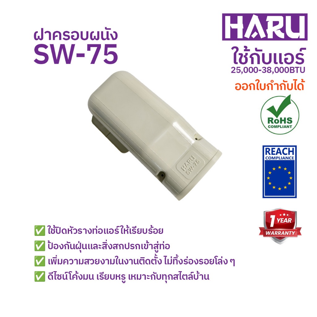 HARU ฝาครอบผนัง,หัวกระโหลก SW-75 รางครอบท่อแอร์ อุปกรณ์ติดตั้งแอร์ ข้อต่อท่อแอร์
