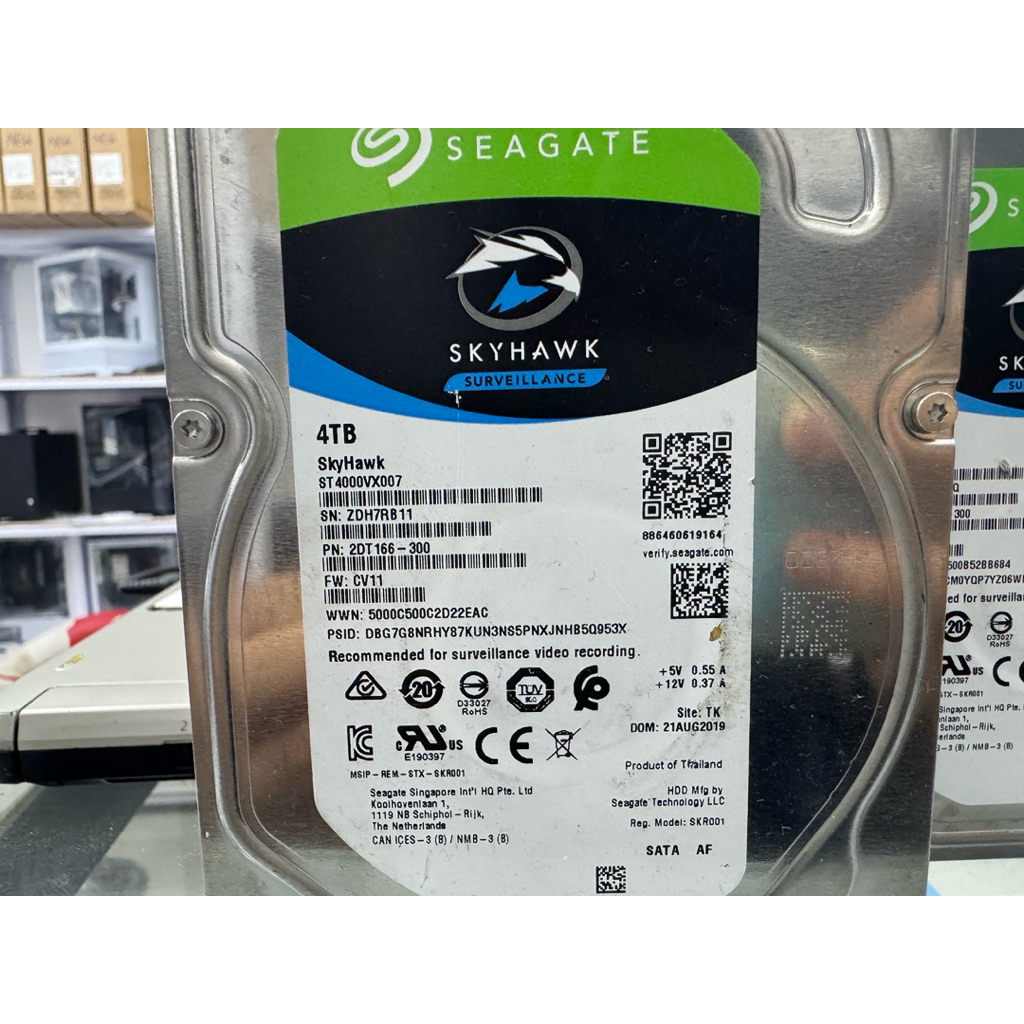 HDD 4 TB  Seagate Skyhawk 4 TB 4TB  64MB.ST4000VX007  ผ่านการทดสอบแล้ว ประกัน 1 เดือนเต็ม