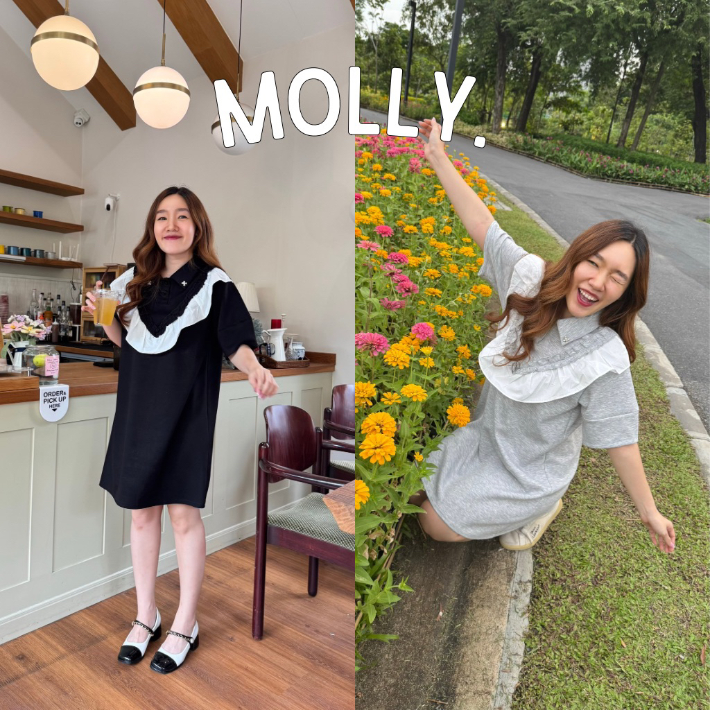 93FAVORS l “MOLLY” เดรสแขนสั้น ทรงตรง แต่งดีเทลชายระบาย