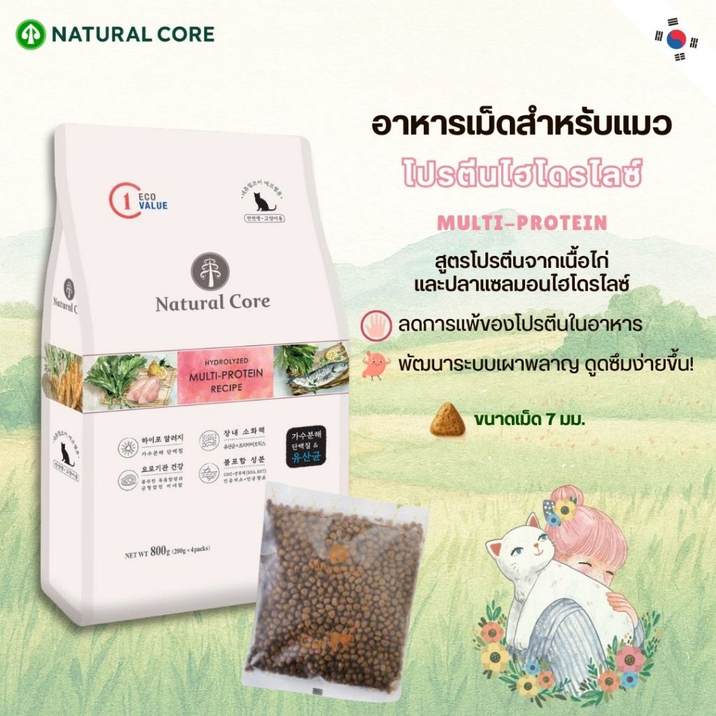 Natural Core ECO VALUE C1 อาหารเม็ด สำหรับแมว สูตรโปรตีนไฮโดไลซ์ นำเข้าจากเกาหลี🇰🇷