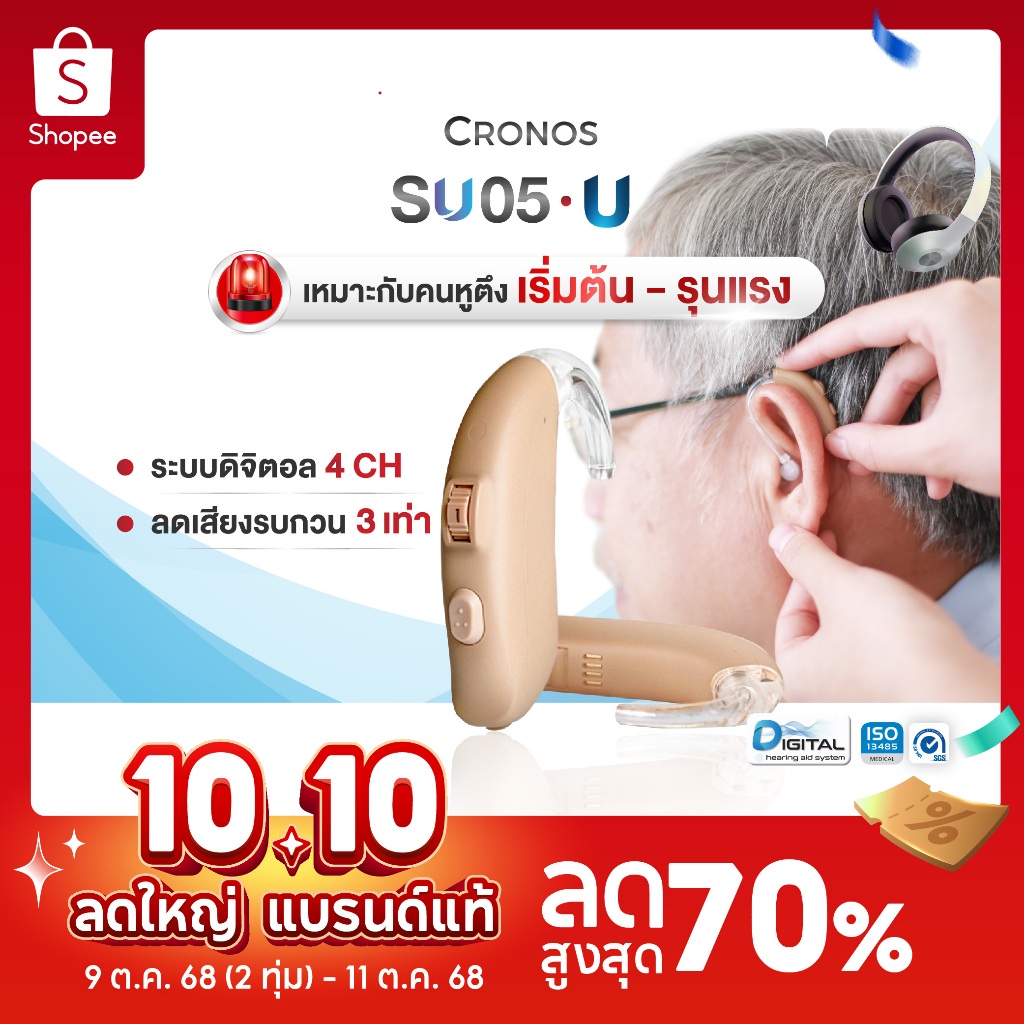 เครื่องช่วยฟัง ดิจิตอล CRONOS รุ่น SU05U รุ่นเสียงดังที่สุด เครื่องช่วยฟังขยายเสียง เครื่องช่วยฟังลด