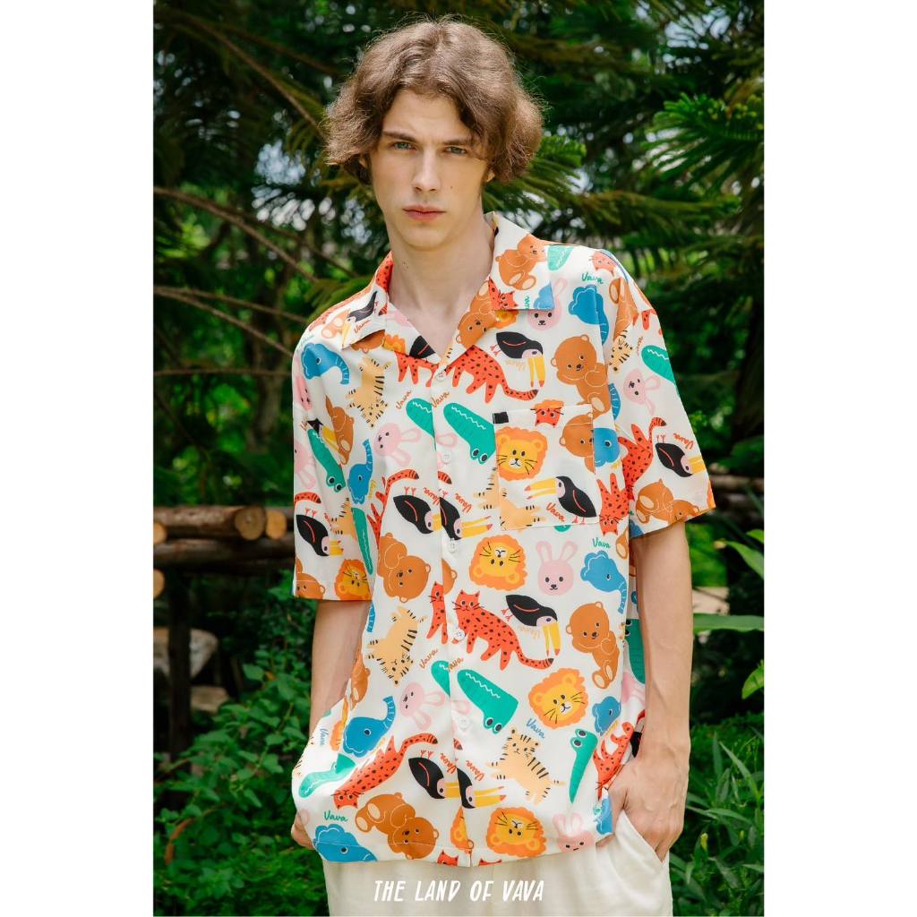 Thelandofvava🐻LOOK18 VNYS0026 เสื้อเชิ้ตผู้ชาย Safari Sanctuary ลิขสิทธิ์แท้จาก vava