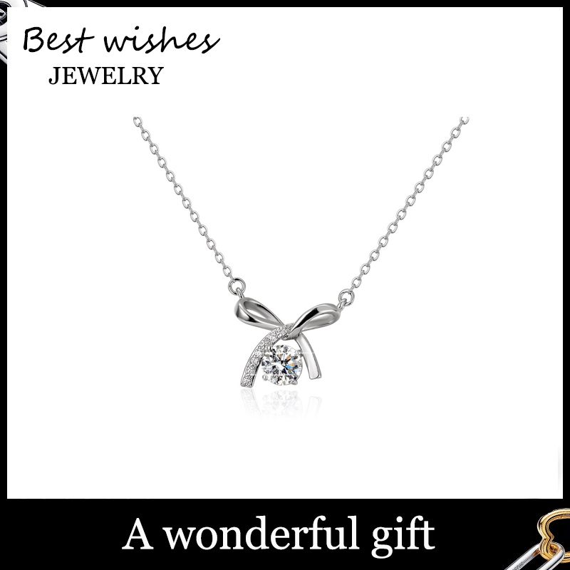 BW jewelry สร้อยคอ สร้อยคอโบว์ สร้อยคอทองคำขาว สร้อยคอแฟชั่น สร้อยคอผู้หญิง เครื่องประดับน่ารัก X30L