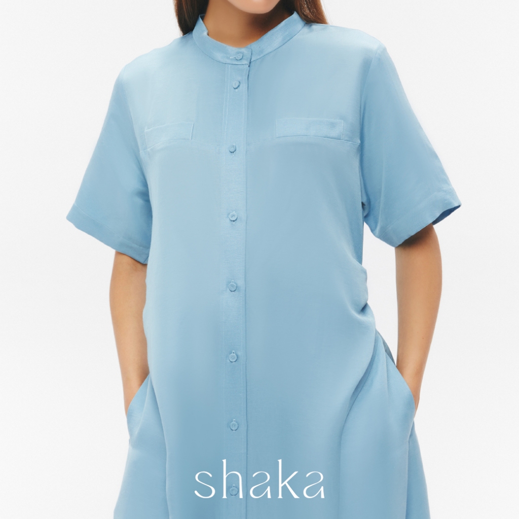 Shaka SS25 Safari Dress เดรสผ้าลินินสไตล์ซาฟารี (BLUE) DS-8250606 — صورة 3