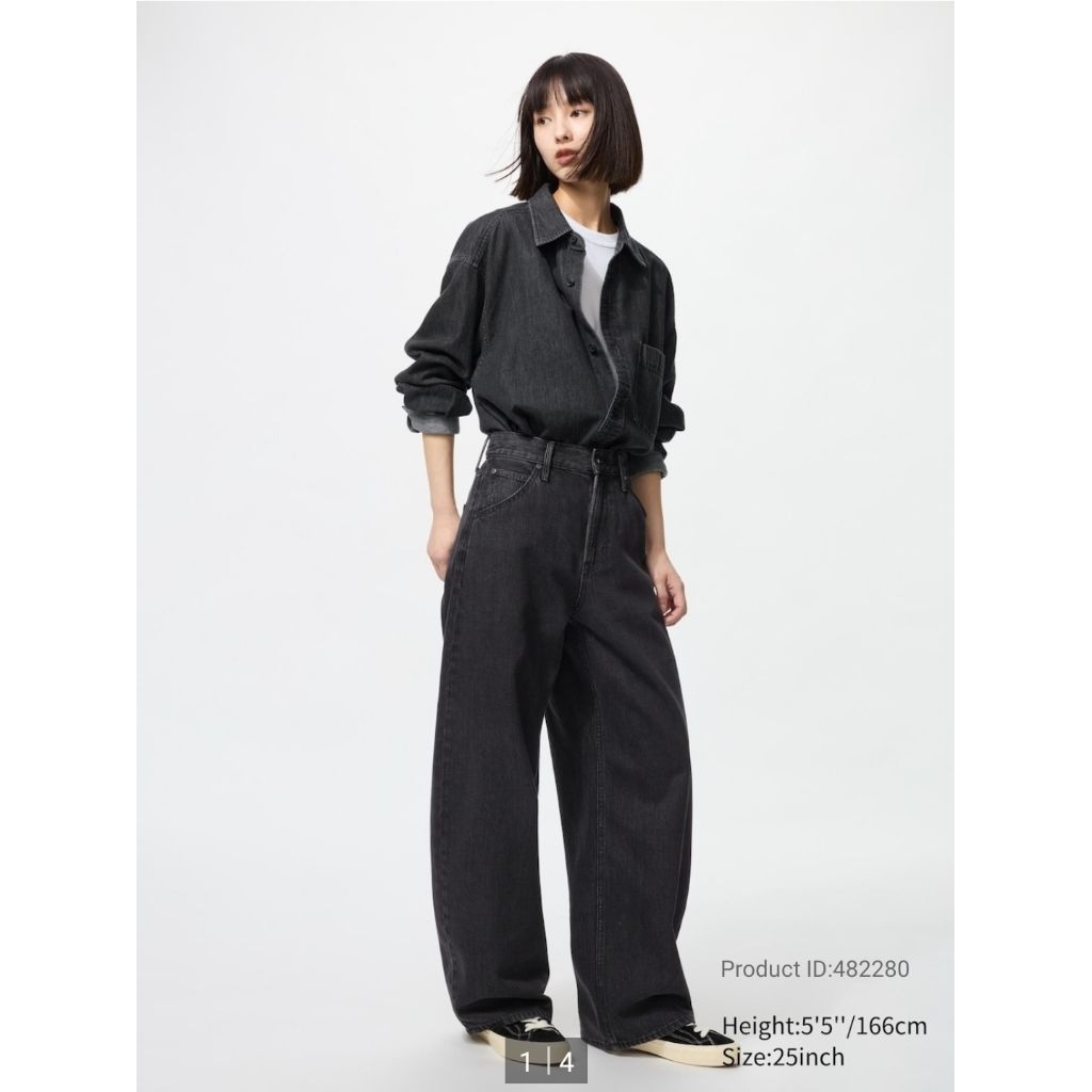 ส่งต่อ uniqlo baggy curve jeans สี dark gray size 26