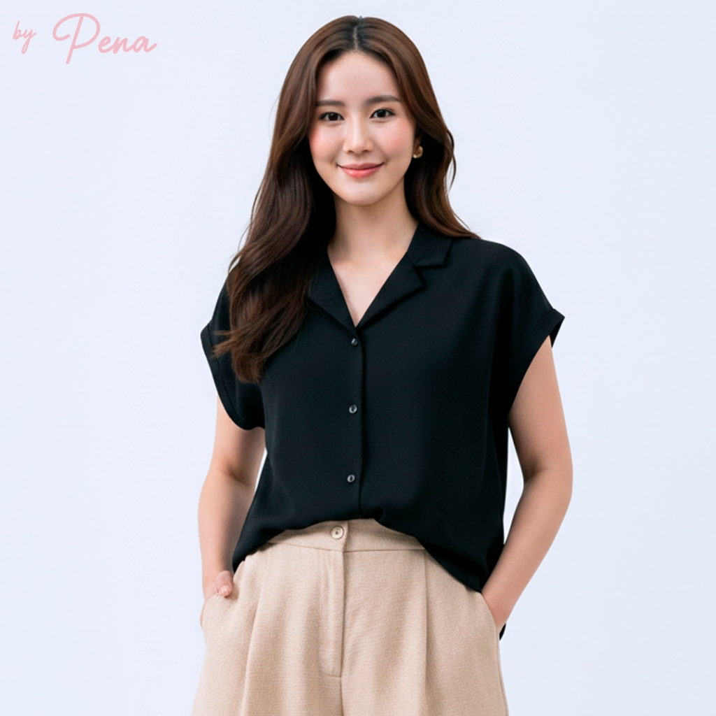 By Pena เสื้อเบลาส์ คอปกฮาวาย แขนในตัว BPSS092502