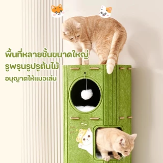 คอนโดแมว ทรงกระบอกสไตล์ญี่ปุ่นทนทาน ที่นอนแมวสีเขียวบ้านสัตว์เลี้ยง 2ชั้น/3ชั้น รู้สึก บ้านแมว มีรู ปีนเล่นได้