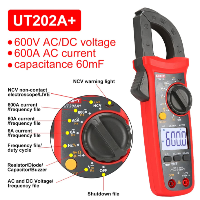 มัลติมิเตอร์ดิจิตอล Clamp และ DC ตัวต้านทาน UNI-T UT202A+