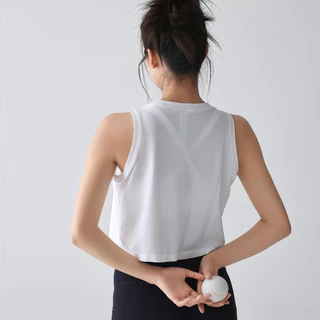 FitYoga เสื้อกีฬาแขนกุดทรงหลวม เสื้อยืดออกกำลังกายตัวสั้น แขนสั้นกระชับสัดส่วน ระบายอากาศได้ดีและเป็นมิตรกับผิวหนัง