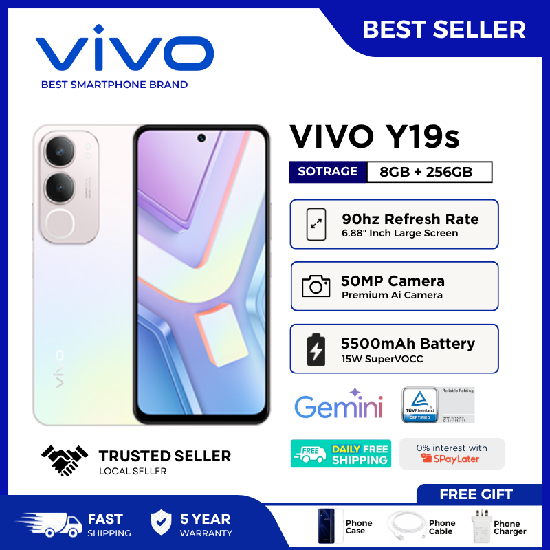 VIVO Y19 โทรศัพท์แอนดรอยด์(แรม 8 รอม 256 GB) หน้าจอ 6.53" แบต 5,000mAh ชาร์จไว 18W | รับประกันร้าน