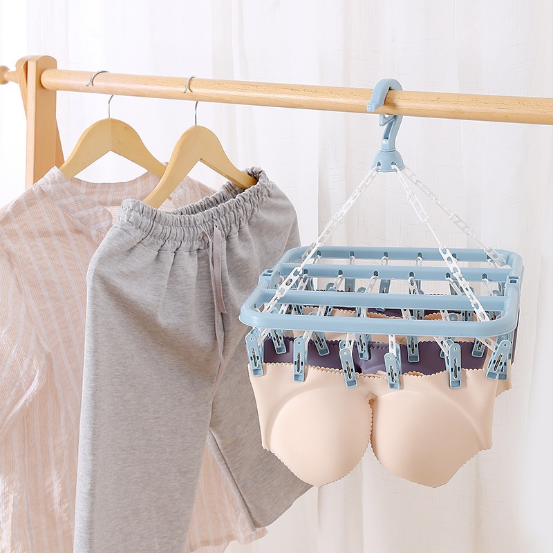 ที่หนีบผ้า ทีแขวนเสื้อ ที่หนีบ หนีบผ้า ห่วงตากผ้า ห่วงถุงเท้า ตากผ้าเหลี่ยม พับได้ ที่แขวนห่วงหนีบผ้าพลาสติก แขว