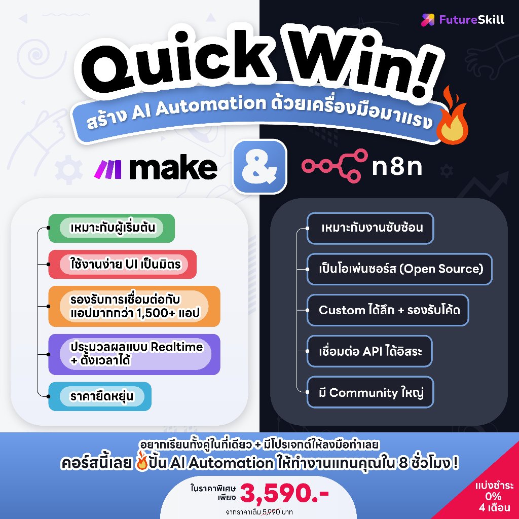 FutureSkill E-Book + คอร์สเรียนออนไลน์ | Collection AI Automation สอนทั้ง Make และ n8n ตั้งแต่ทำไม่เ