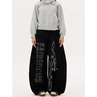 [Hip-hop trendy prints, street style wide-leg pants]กางเกงลำลองพิมพ์ลายฮิปฮอป กางเกงขากว้างแนวแจ๊สแดนซ์สำหรับผู้หญิง