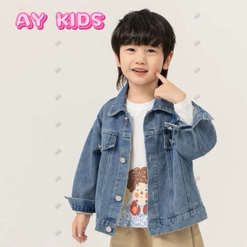 AY133  เสื้อแจ็กเก็ตยีนส์เด็กผู้ชาย แฟชั่นเท่ ใส่ได้ทุกโอกาส  เสื้อยีนส์เด็ก แจ็กเก็ตยีนส์เท่ๆ สไตล์เกาหลีผ้านุ่มใส่สบาย