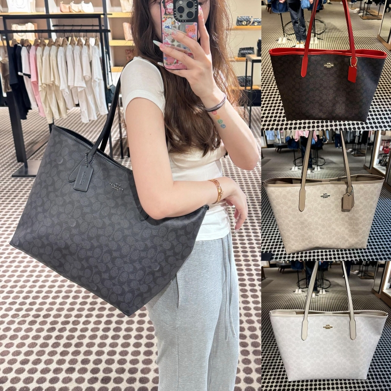 【ของแท้ 100%】👜Coach City 33 Tote Bagกระเป๋าโท้ตลายมอนแกรมคลาสสิก ไซส์ใหญ่จุของเพียบ🚚 จัดส่งฟรี 🚚