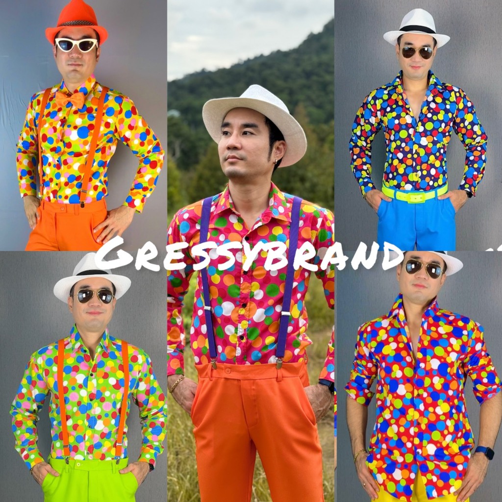 *เฉพาะเสื้อ* เสื้อเชิ้ตลายจุดแขนยาว เสื้อเชิ้ตลายจุด