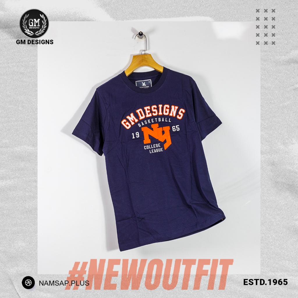 GMDesign - เสื้อยืด GM เสื้อยืดคอกลมชาย ปักกลางอกด้วยสักกะหลาด ผ้าคอตตอน นุ่มสบาย ผู้ชายและผู้หญิง G