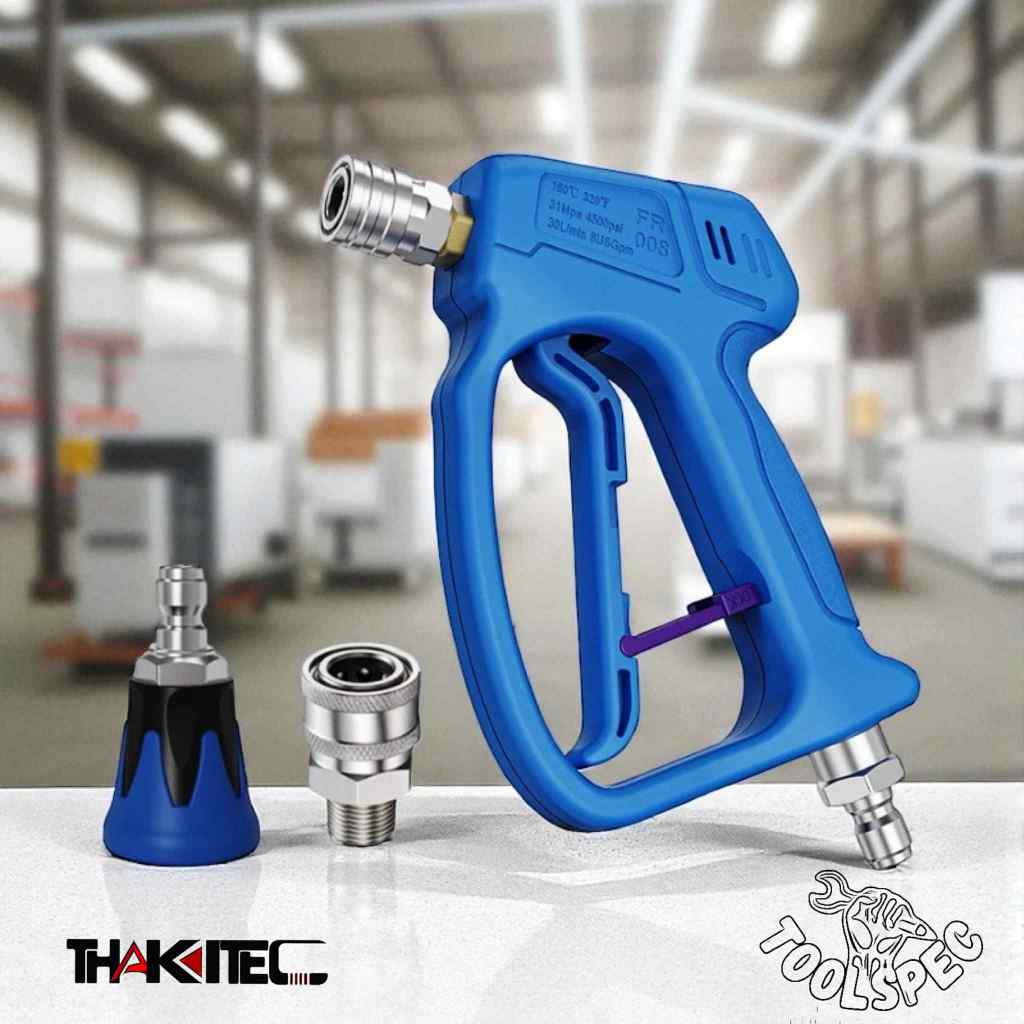 THAKITEC รุ่นงานหนัก ปืนฉีดน้ำแรงดันสูง 4500PSI ขนาด 3/8 นิ้วแบบปลดไว มาพร้อมหัวฉีด ข้อต่อสวมเร็ว พลาสติกรุ่นหนาพิเศษ
