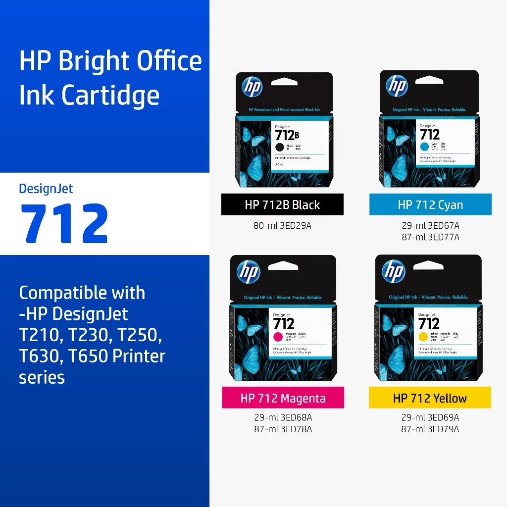 [ส่งด่วน] HP 712 / 712B Black/Tri-Color (ตลับหมึกสี/สีดำ) Original Ink Design Jet Ink Cartridge
