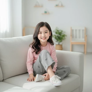 Babyonline(Y480)N5 (ส่งด่วน1วัน)กางเกงขายาวแฟชั่นสำหรับเด็กผู้หญิงลายโบว์น่ารัก ผ้านิ่ม ใส่สบาย