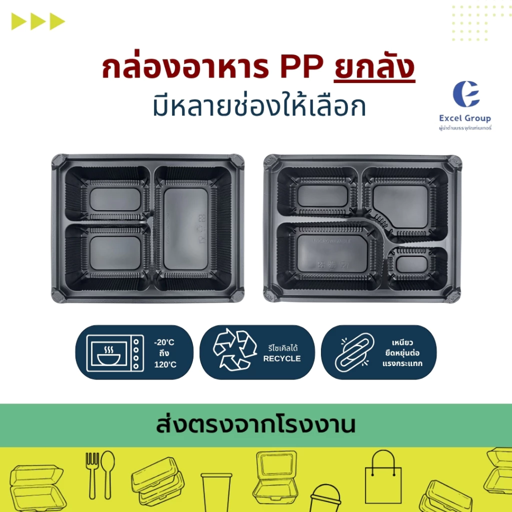 [ยกลัง] กล่องอาหารสีดำ 3ช่อง,4 ช่อง,5ช่อง+ ฝาใส เข้าเวฟได้ ปิดสนิท ใหญ่พิเศษ (16W)