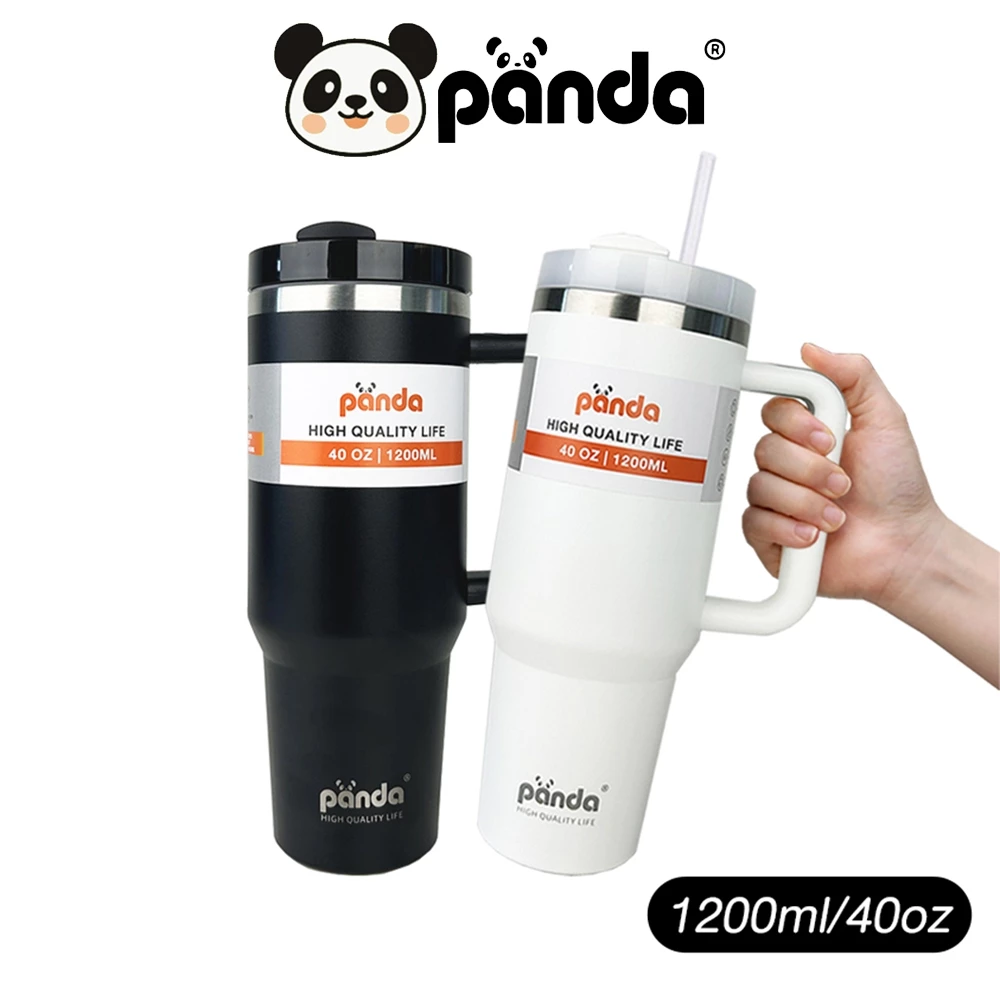 PANDA แก้วเก็บความเย็น 40oz สแตนเลส304 เก็บเก็บความเย็น มีหูจับ มีหลอดดูด ยกดื่มได้ มี11สี