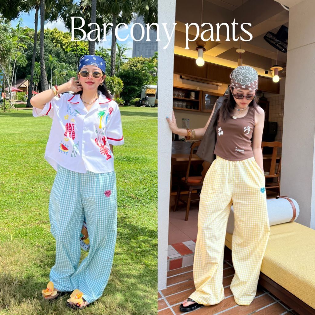 Lazy - cc - Barcony pants - ขายาวลายสก็อต ทรงสวย โทนสีพาสเทลน่ารักมาก (พร้อมส่ง)