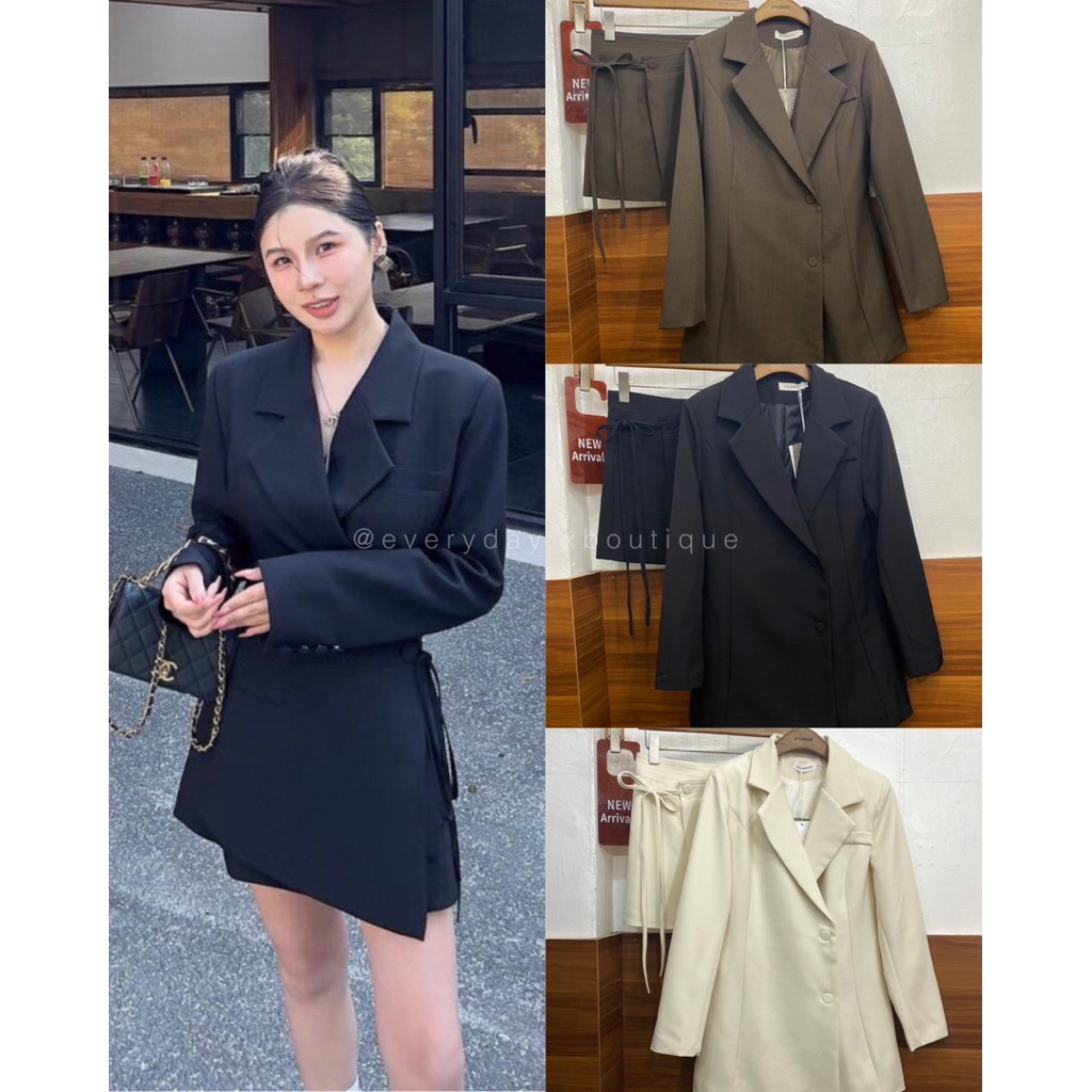 🥨New Arrival 🥨 1055 STUDIOX2 DRESS SUIT + WRAP SKIRT SET (SMLXL 790฿) เซตสองชิ้น เดรสสูท มาคู่กับกระ