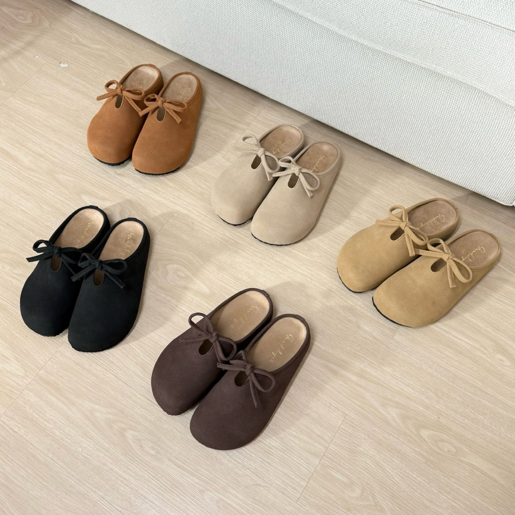 POPPY (ป๊อปปี้) 018 รองเท้าเปิดส้นหนังกลับโบว์ **+1ไซส์ด้วยนะคะ**