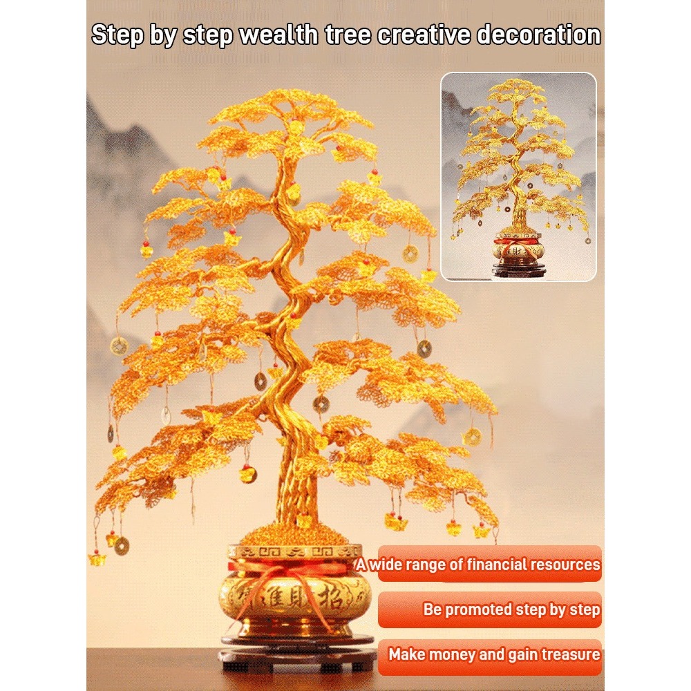 ความมั่งคั่งสร้างสรรค์ตกแต่งจีน Feng Shui Lucky Money Fortune Tree สำหรับเดสก์ท็อปเครื่องประดับ