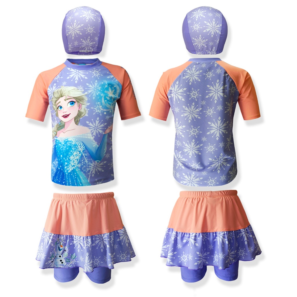Disney ชุดว่ายน้ำเด็กหญิง พร้อม หมวกว่ายน้ำ และ ถุงใส่ชุดว่ายน้ำ ชุดว่ายน้ำเด็ก ลายการ์ตูน โฟรเซ่น Frozen จาก NADreams