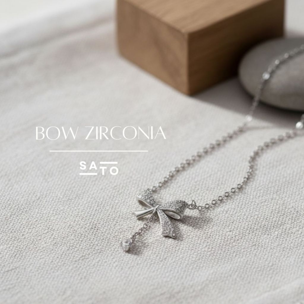 SATO สร้อยเงินแท้ Bow Zirconia สร้อยคอแฟชั่น สร้อยเพชร จี้โบว์เพชรคิวบิก ดีไซน์หรู ของขวัญสุดพิเศษ