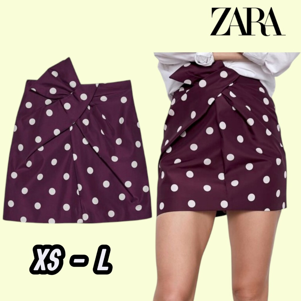 SP434 กระโปรงสั้นลายจุด โทนม่วงไวน์ ZARA