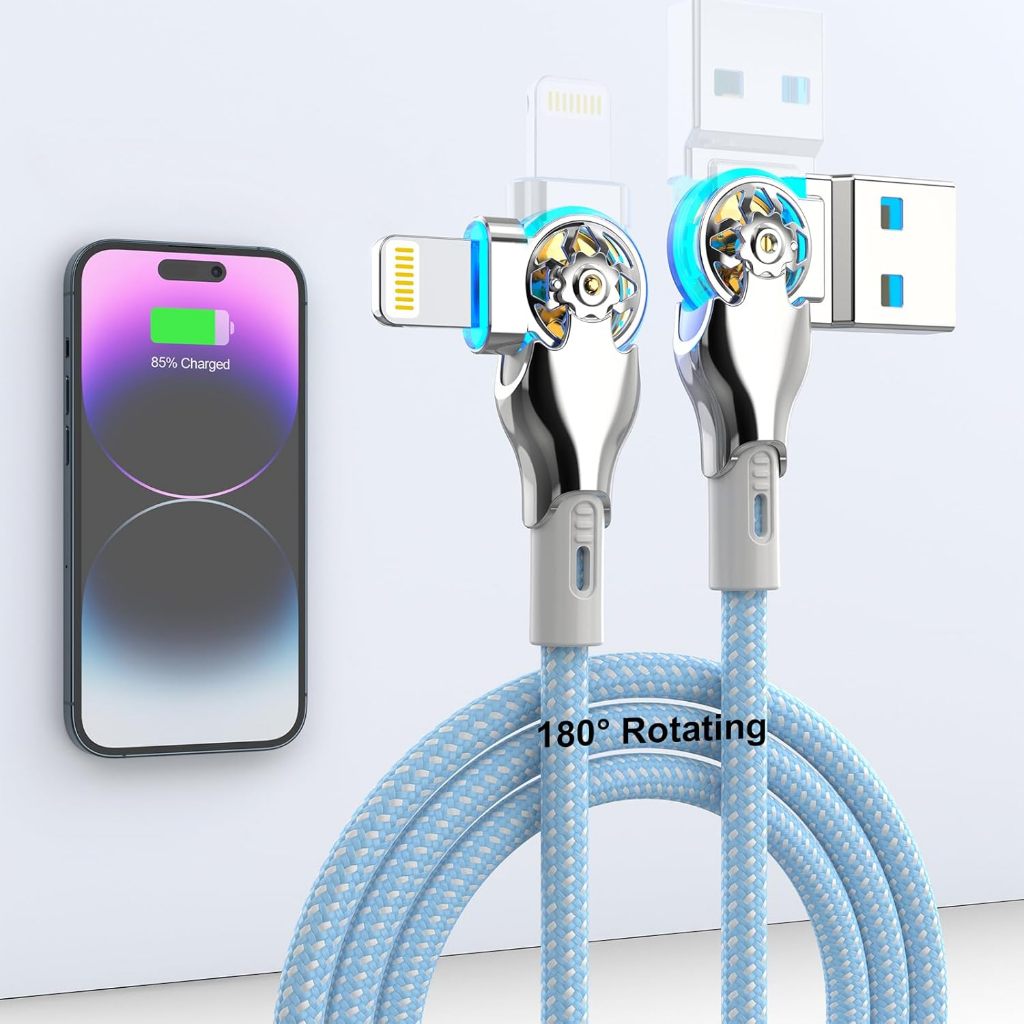 สายชาร์จอย่างรวดเร็ว 180 องศาข้อศอกหมุน USB A ถึงประเภท C สายเคเบิลพร้อมโลหะผสมสังกะสีอ่อนสายเคเบิลข้อมูลแบบถัก USB Micr