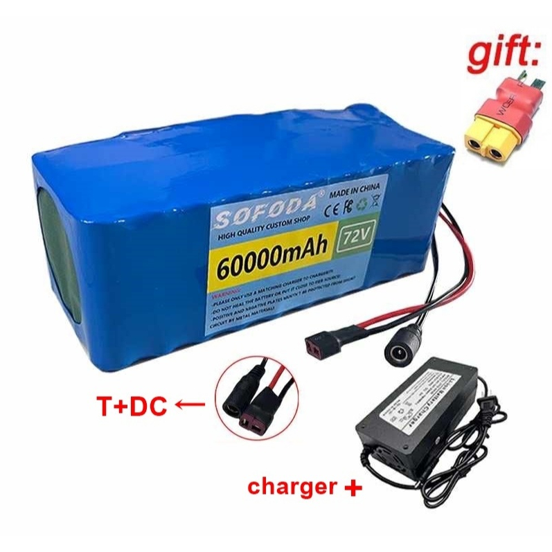 แบตเตอรี่ลิเธียม  72V 60AH/100AH/150AH  แบตเตอรี่ 2000W E-bike 84V BMS + charger แบตเตอรี่แท้  แบตเต