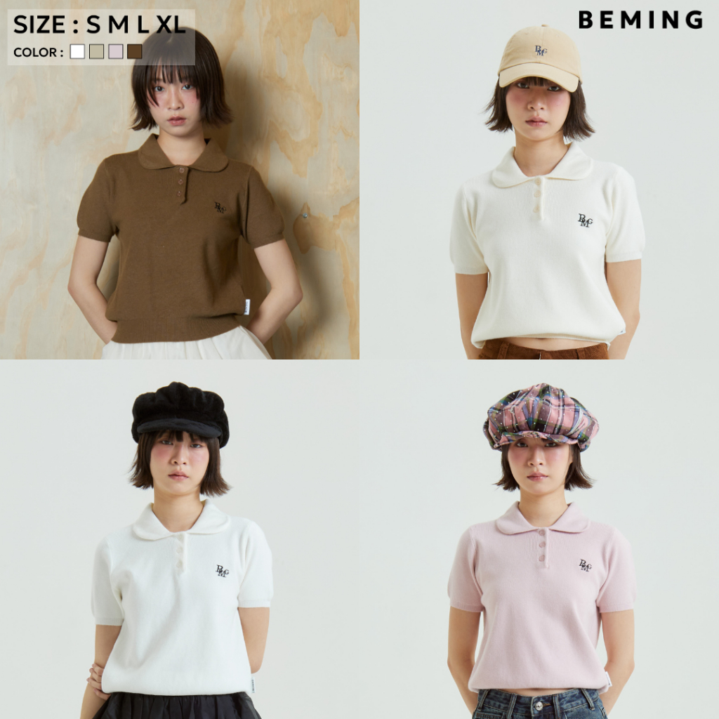 Bemingtop985 (S-XL)-Emma Polo Knit – เสื้อโปโลไหมพรมแขนสั้นคอบัว