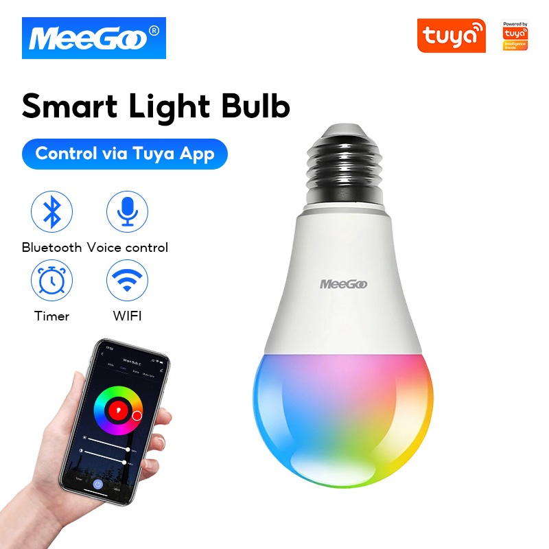 MeeGoo  Smart Wi-Fi Light Bulb หลอดไฟอัจฉริยะ RGB ควบคุมด้วยเสียง บลูทูธ เปลี่ยนสีได้ ใช้กับแอป Tuya/Amazon /Alexa