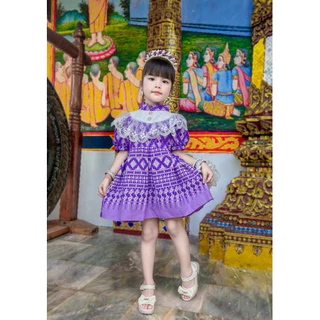 ชุดไทยเดรสลูกสาว🌸 ตกแต่งด้วยลูกไม้สวย น่ารักมาก🌸