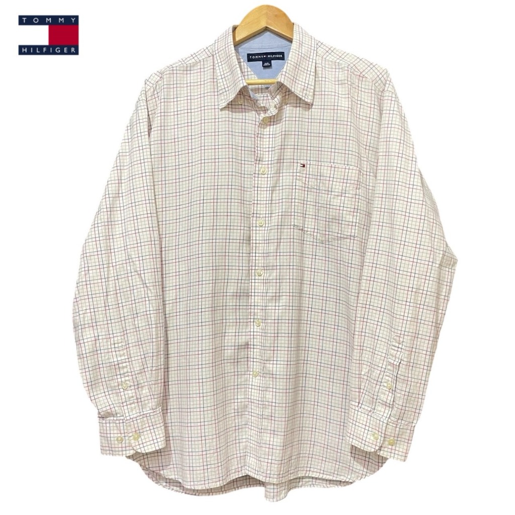 เสื้อเชิ้ตTommy Hilfiger Regular Fit Check Shirt White Size L สีขาว