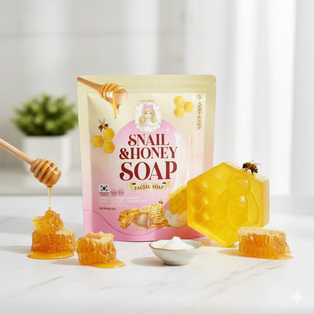 สบู่พริตตี้ เกิร์ล สเนล แอนด์ ฮันนี่ โซป (Pretty Girl Snail & Honey Soap) ขนาด 60 กรัม